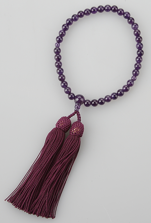 念珠（数珠）女性用 片手紫水晶 正絹頭房（古代紫） 大越仏壇