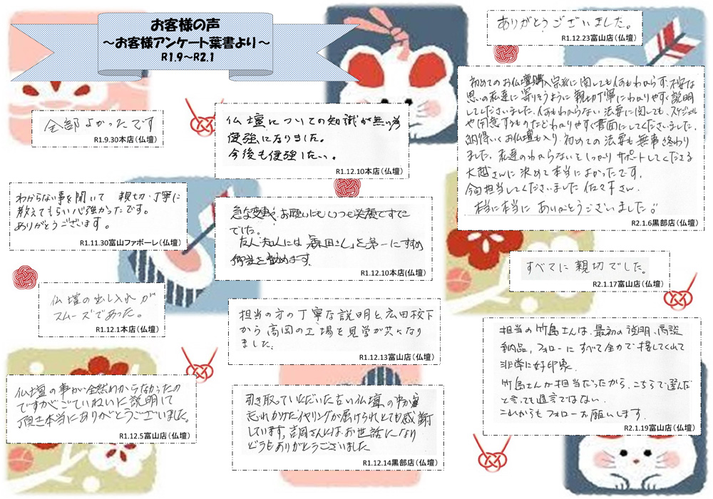 お客様の声（R01.09～R02.01）