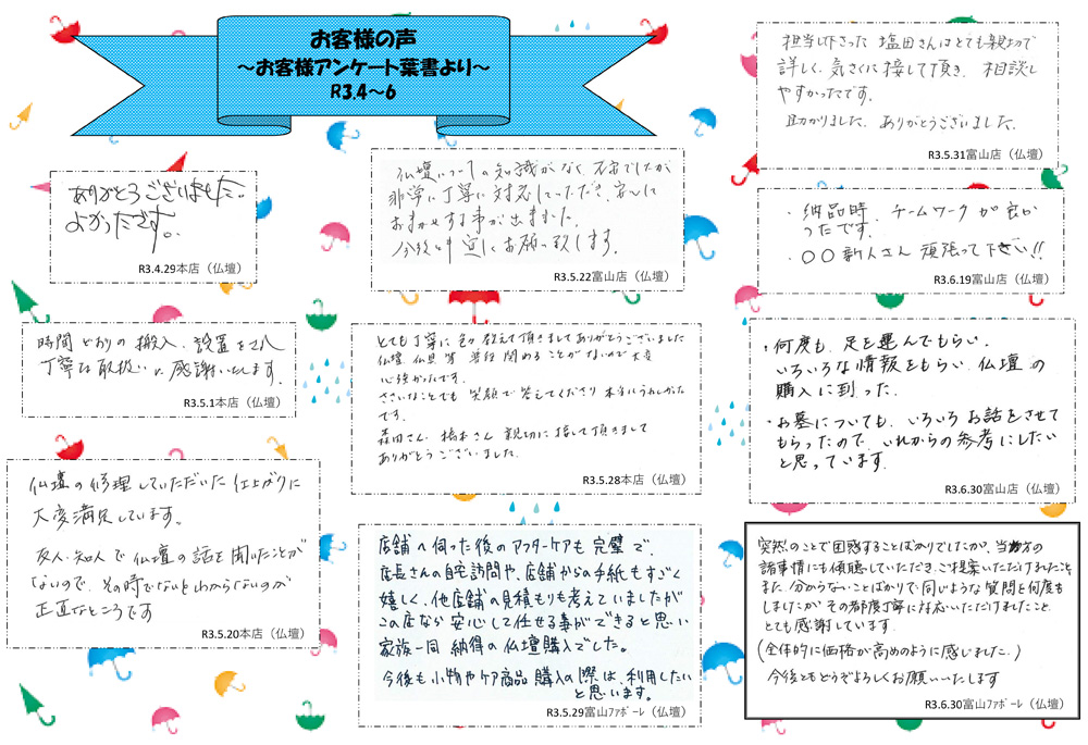 お客様の声（令和3年4月～6月）