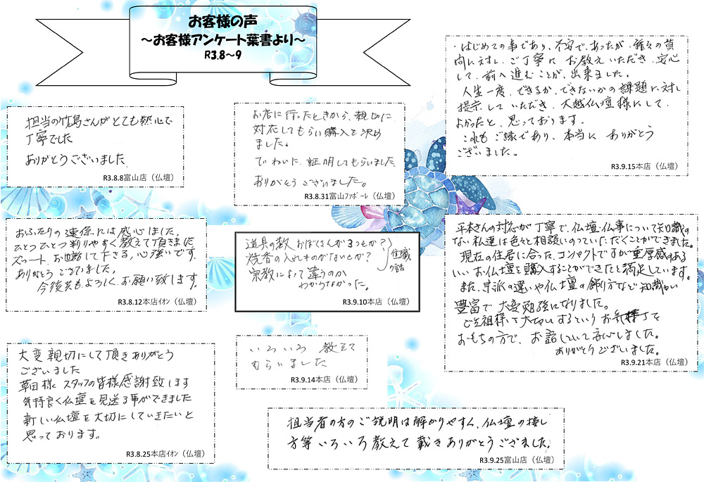 お客様の声（令和3年8月～令和3年9月）