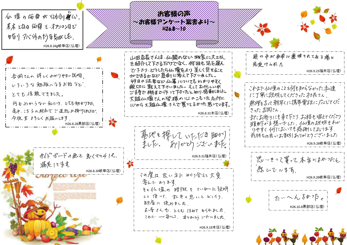 お客様の声（H26.08～10）