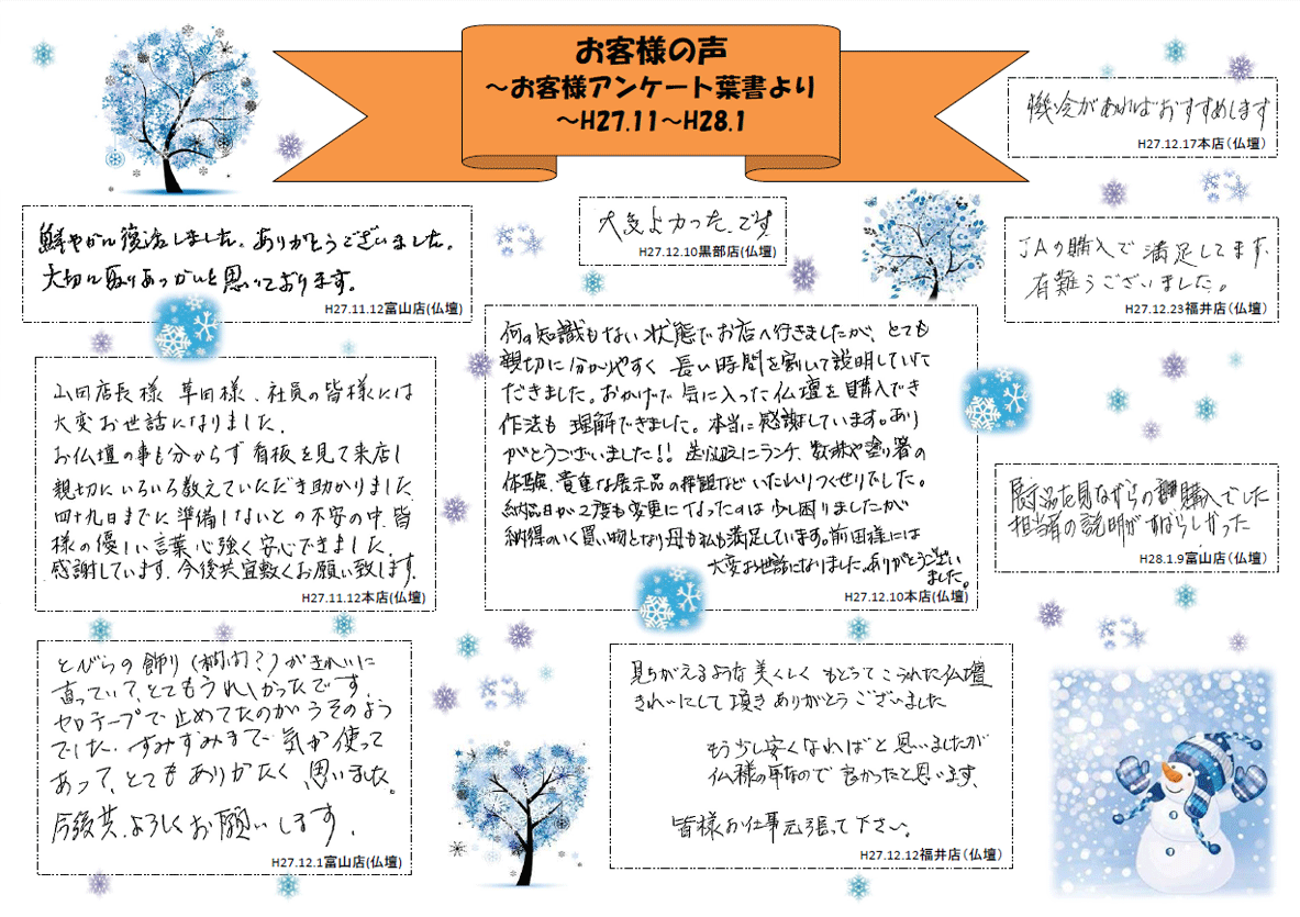 お客様の声（H27.11～H28.01）