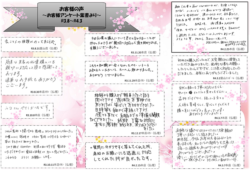 お客様の声（令和3年8月～令和4年3月）