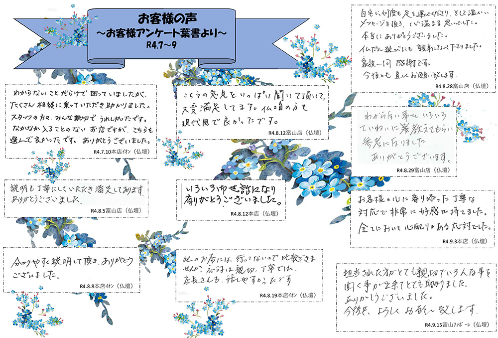 お客様の声（令和4年7月～令和4年9月）