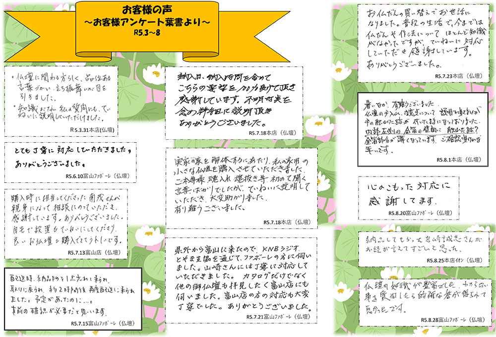 お客様の声（令和5年3月～令和5年8月）